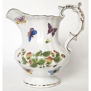 Japan Vintage Porcelain Pitcher Ardault Strawberry & Butterfly Pattern Stamped